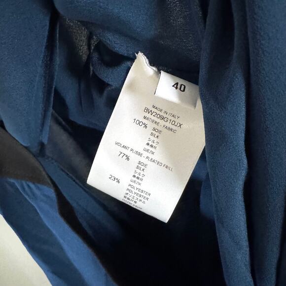 Givenchy Silk Wrap Midi Dress NEW Color Block Blue Black Pleated Ruffle 40 Small - Picture 7 of 8